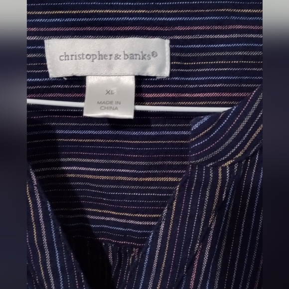 Christopher & Banks Dark Blue Pinstripe Blouse - Picture 2 of 4